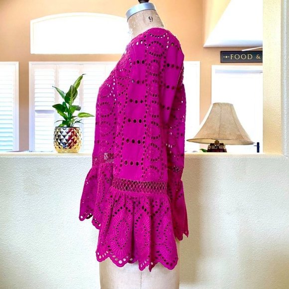 TRYB Anthropologie Crochet Eyelet Pink Top NWT S - Picture 7 of 12